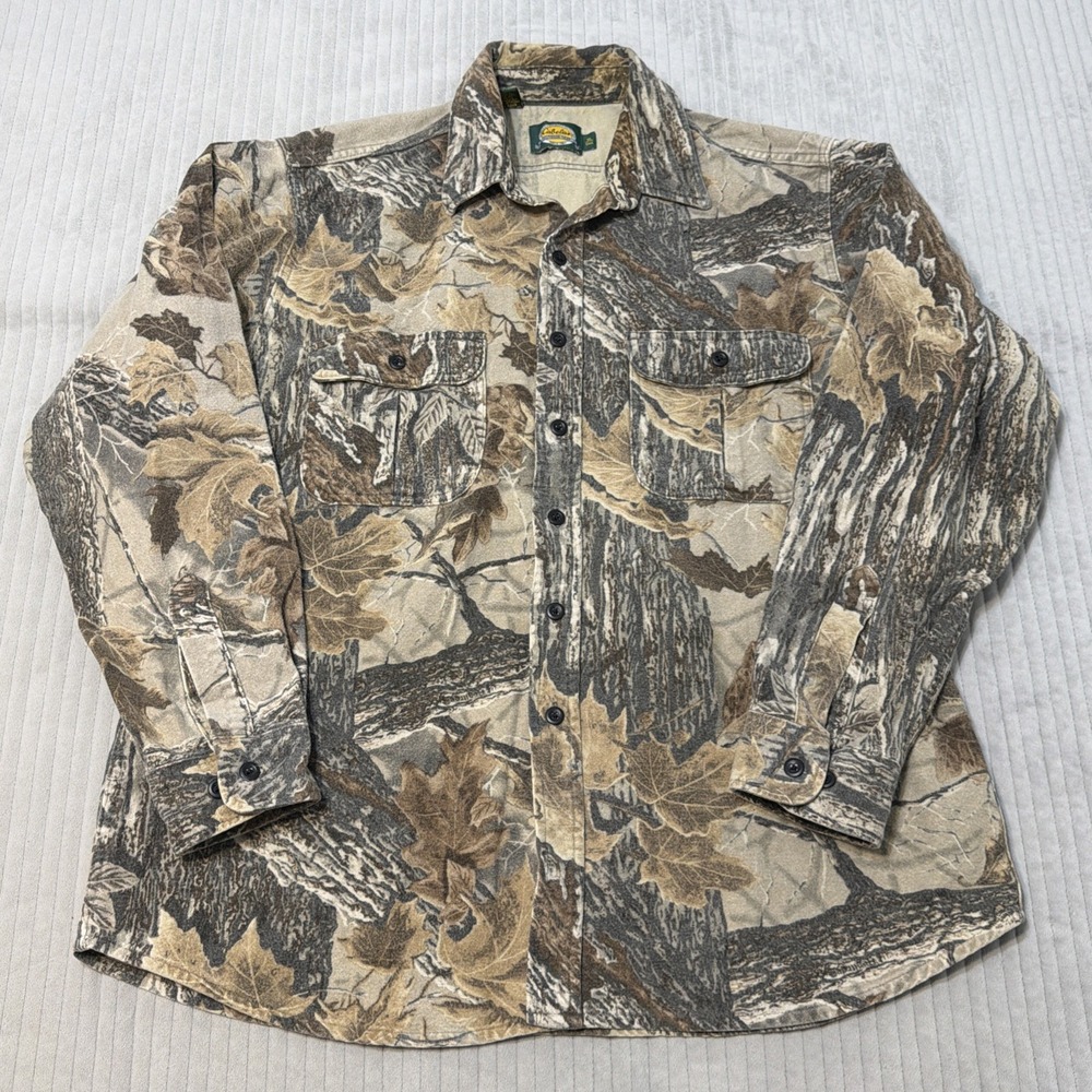 Vintage Cabelas Realtree Camo Shirt Button Mens XLT Faded Chamois‎ Flannel USA